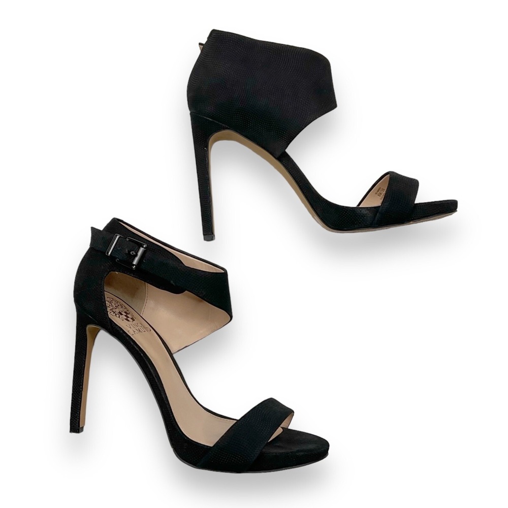 Vince Camuto Heels Women Size 8‎ Black Leather Buckle Strappy Stiletto